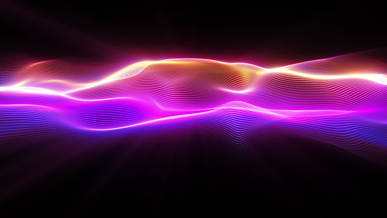 Abstract wave surface. Big data of particles. Futuristic neon glowing surface. Abstract motion background. Seamless loop 3d render