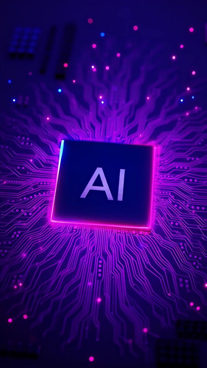 Sfondo Tecnologico Futuristico con Scheda Madre e Chip AI 4K