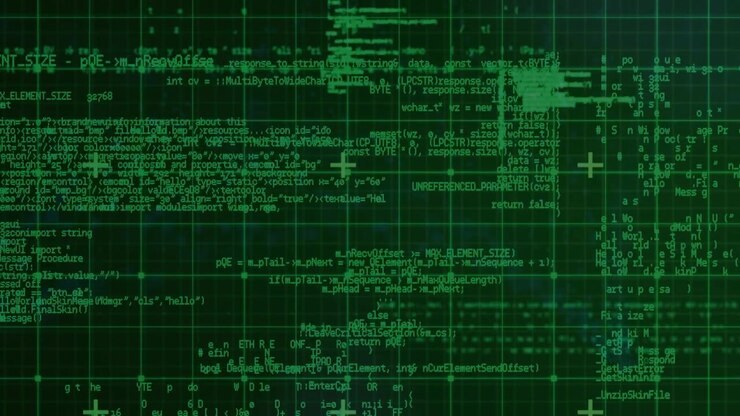 Animation of data processing over blue background