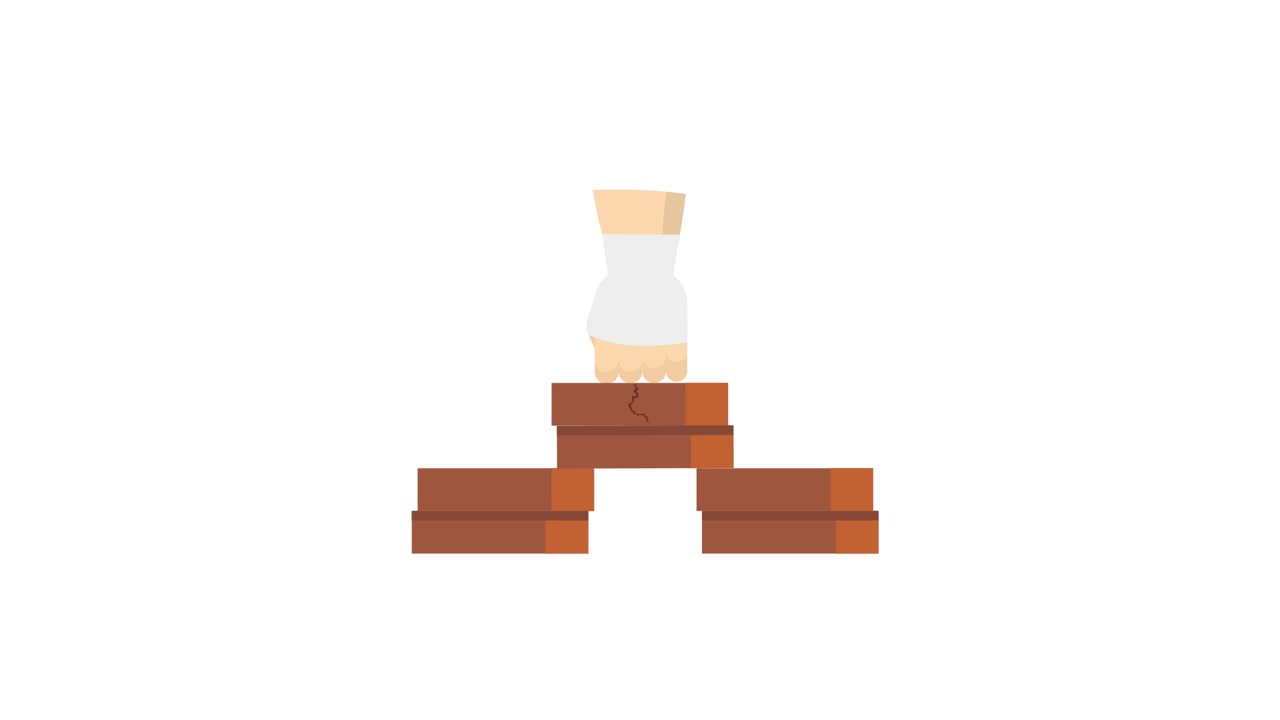 Animated Hand Breaking Bricks to Overcome Obstacles