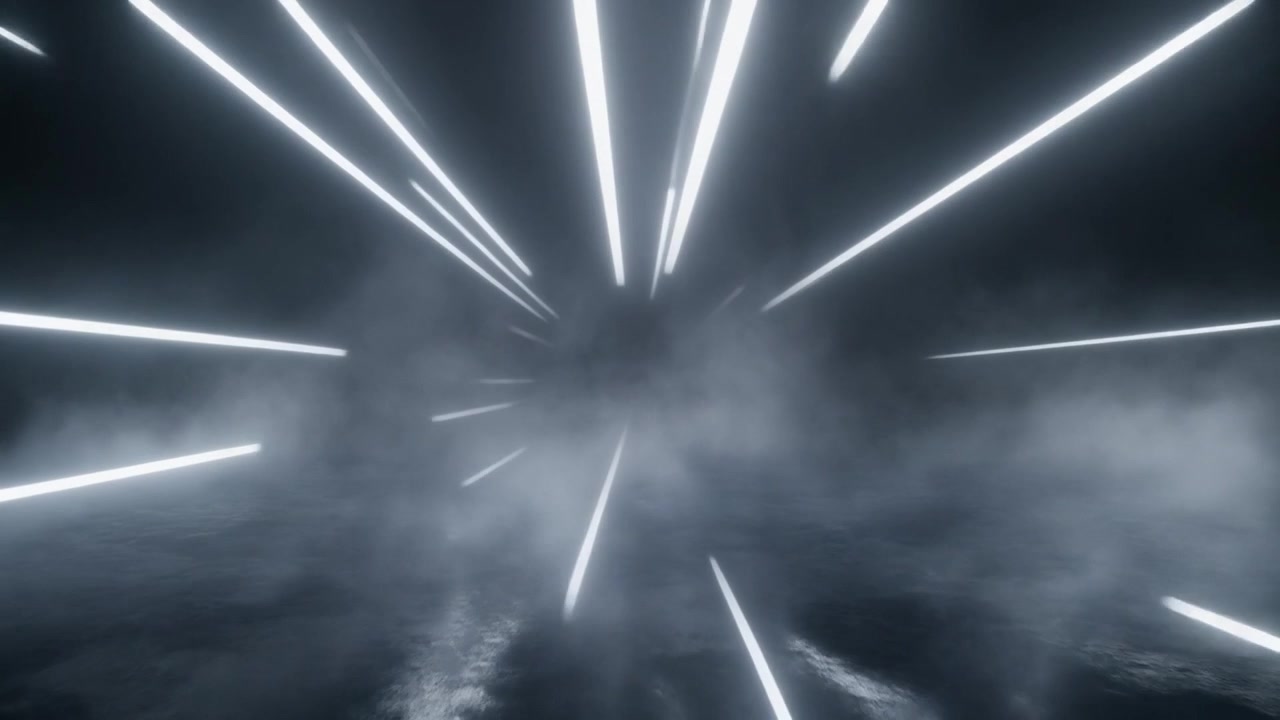 Abstract Motion Background with Glowing White Light Streaks and Fog