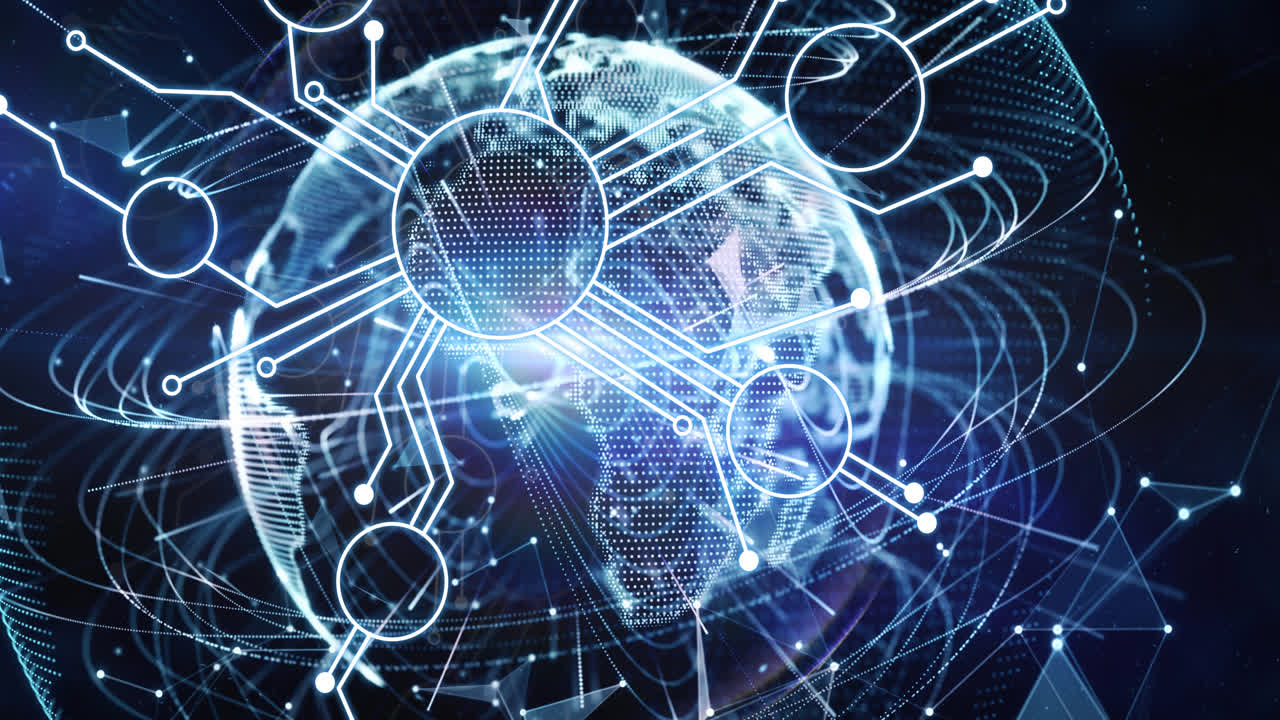 Animation of network of connections over globe in background