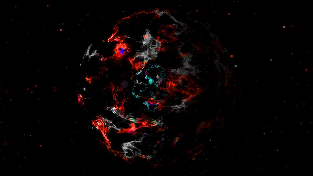 추상적인 수원 수심 시각화 파동 기술 디지털 금 에너지 구체 표면과 폭발성 마그마 용암 불꽃 외부 입자