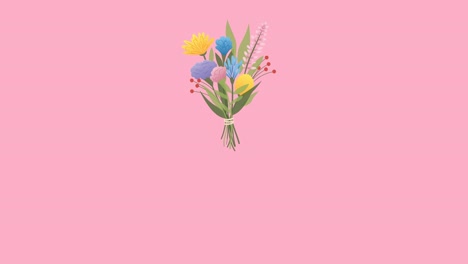 animación de un enorme texto de venta en marco negro sobre una mancha brillante y un patrón floral en fondo rosa