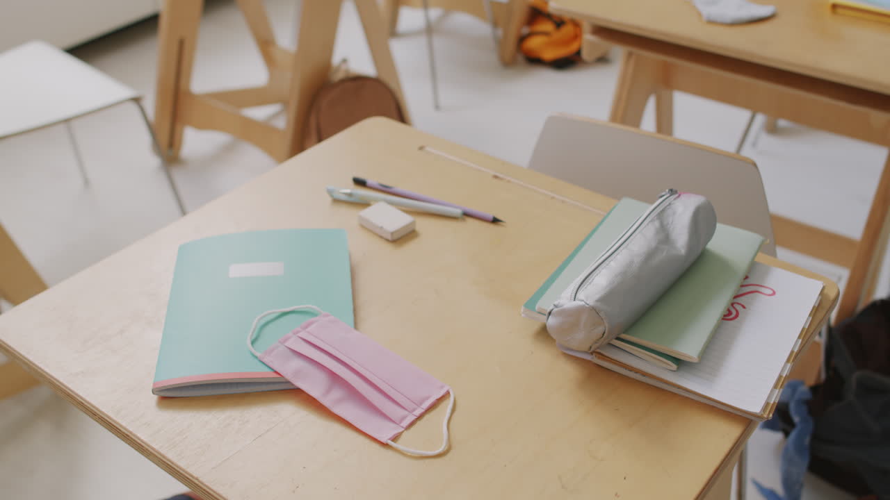 Face Mask Lying on Desk in School