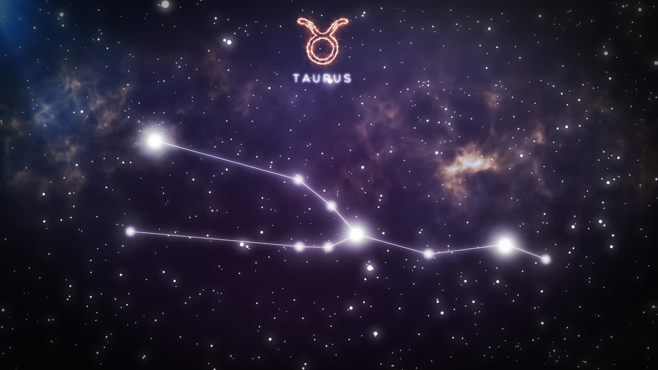 Constelación animada de Tauro y signo del zodiaco en el espacio