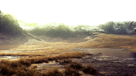 explore a misty mountain at dawn with the sun rising above