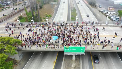 antena alta sobre grandes multitudes en el paso elevado de la autopista vidas negras importan blm protesta en ventura california 1