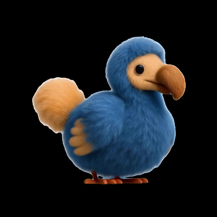 Personagem Fofo Animado de Pássaro Dodô Azul Movendo-se e Batendo as Asas
