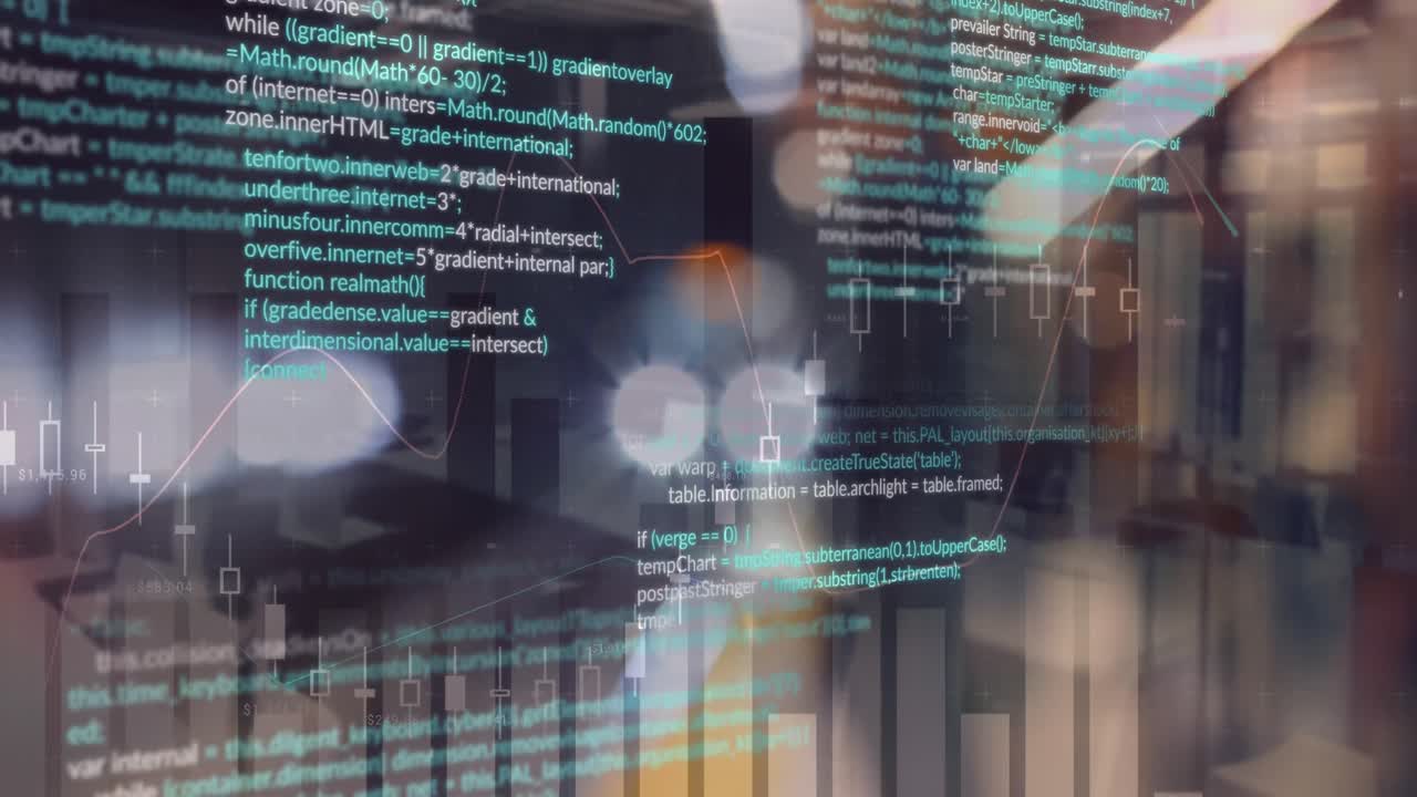 animación del procesamiento de datos financieros en una oficina vacía