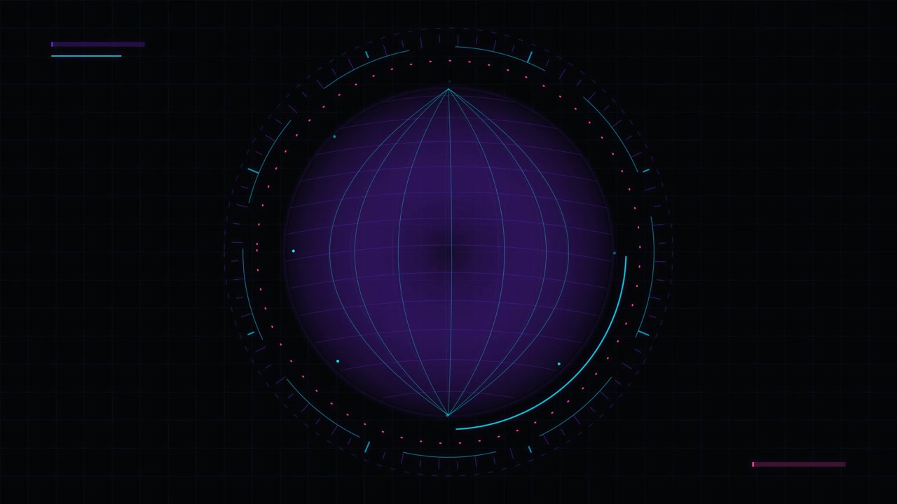 Futuristic Digital Globe Interface with Rotating HUD Elements