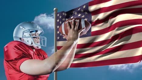 digital animation of rugby player playing with rugby ball against american flag 4k