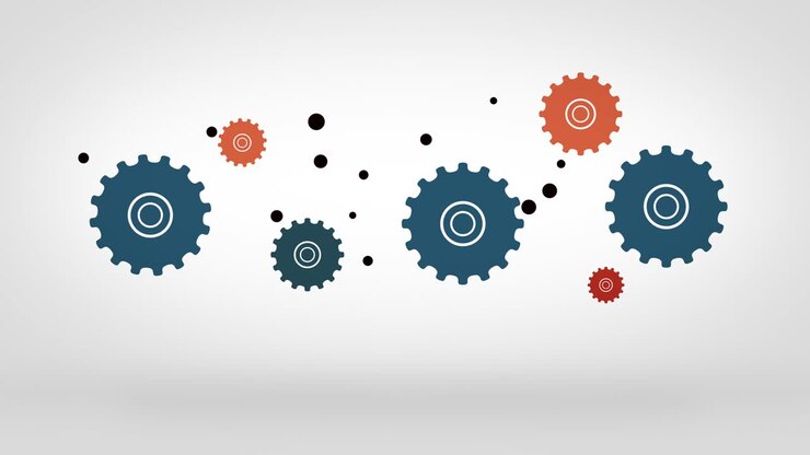 Concept of teamwork. Colorful cogs accurately turning together like one integrated mechanism.