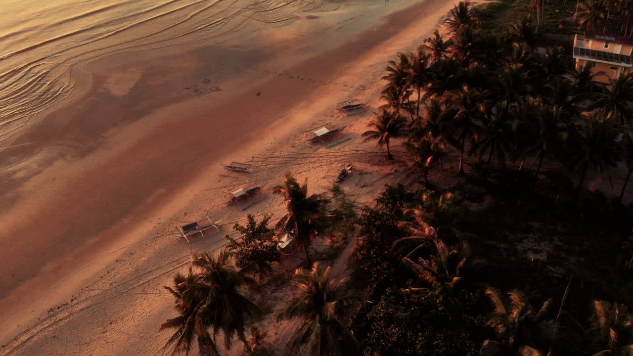 Sunrise Beach Scene with Fishing Boats