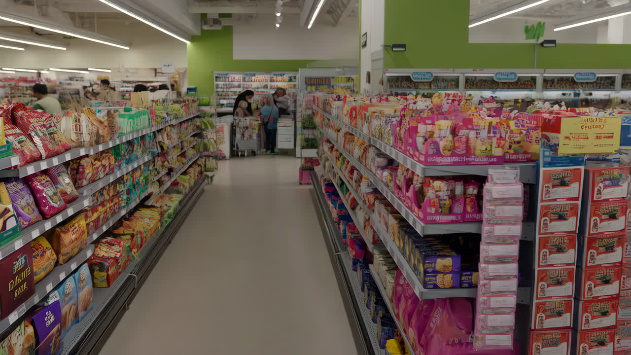 Woman Uses Tablet for Shopping in Supermarket