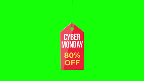 Cyber-Monday-Sale-discount-up-to-80-percent-off-hanging-with-rope-badge.-paper-tag-label-with-Alpha-Channel-transparent-background.