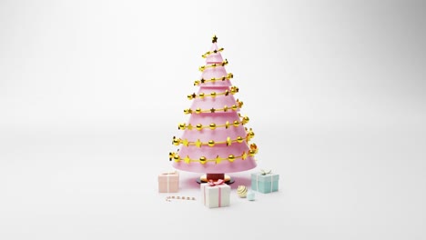 Animation-of-spinning-christmas-tree-and-presents-on-grey-background