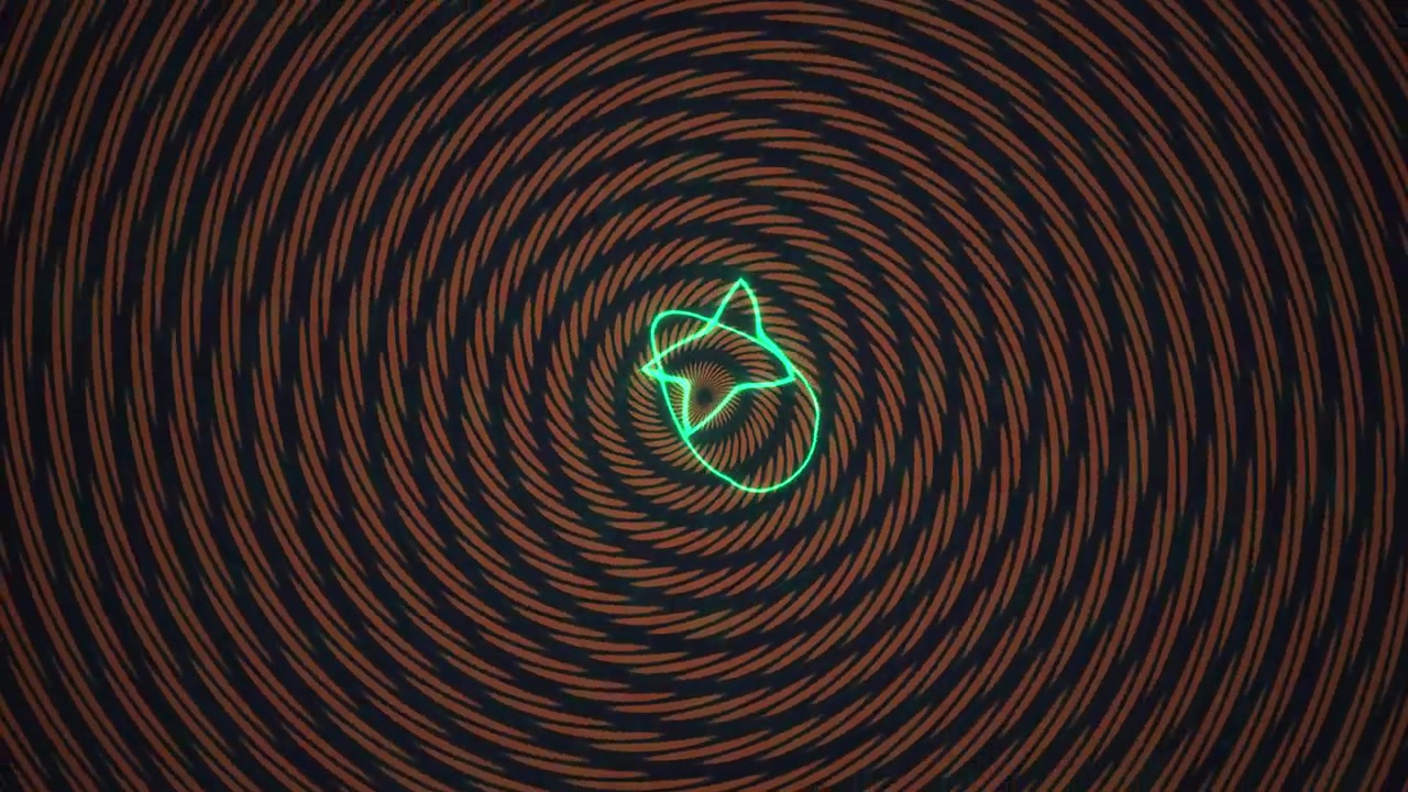 Abstraktní neonově zelený geometrický tvar rotující na spirálovém pozadí