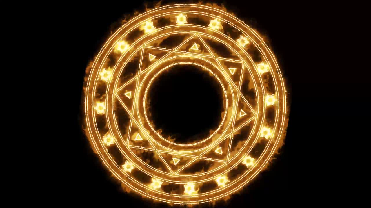 육각형 화재 힘은 강력한 마법 불꽃을 둘러싸고 압도적입니다.