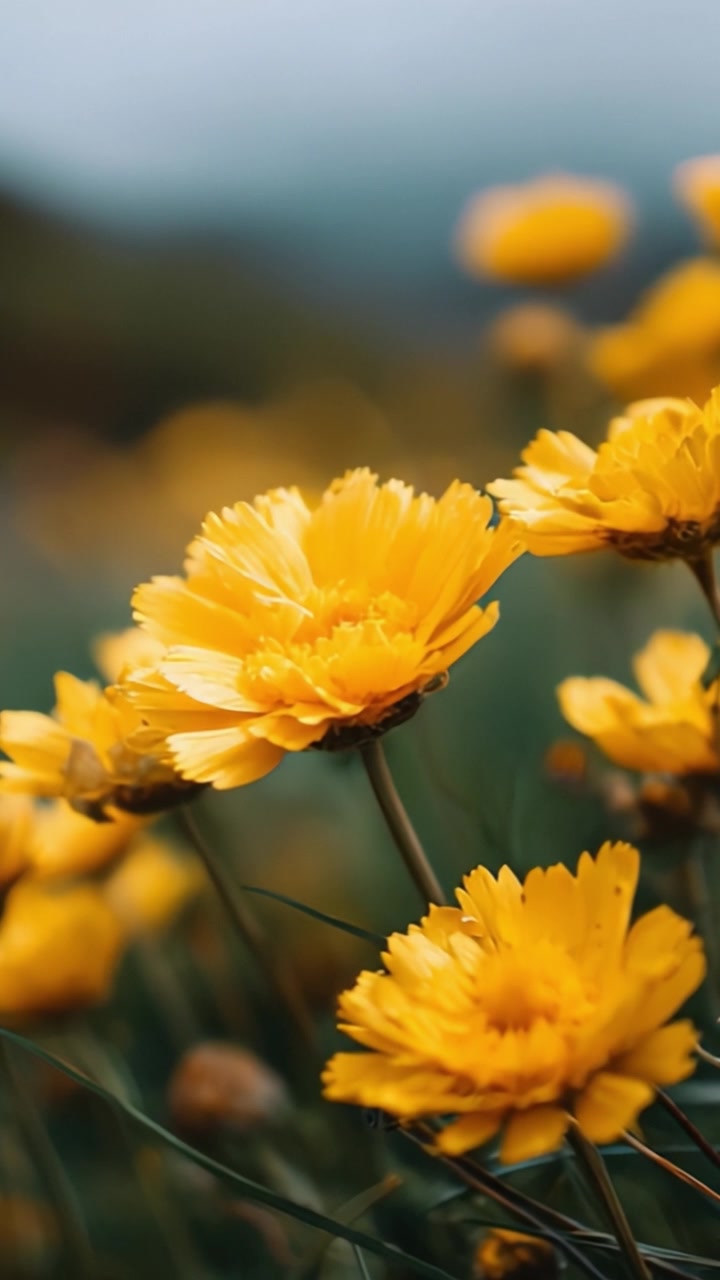 Fiori gialli vivaci in fiore in un campo verde lussureggiante, che mostrano petali delicati e bellezza naturale in un ambiente esterno sereno, perfetto per gli amanti della natura e i fotografi