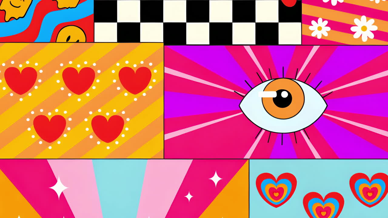 Vibrant Pop Art Collage with Hearts and Abstract Patterns