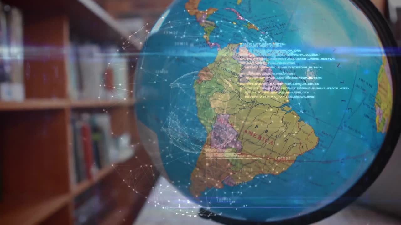 animación del procesamiento de datos y la red de conexiones en todo el mundo en clase