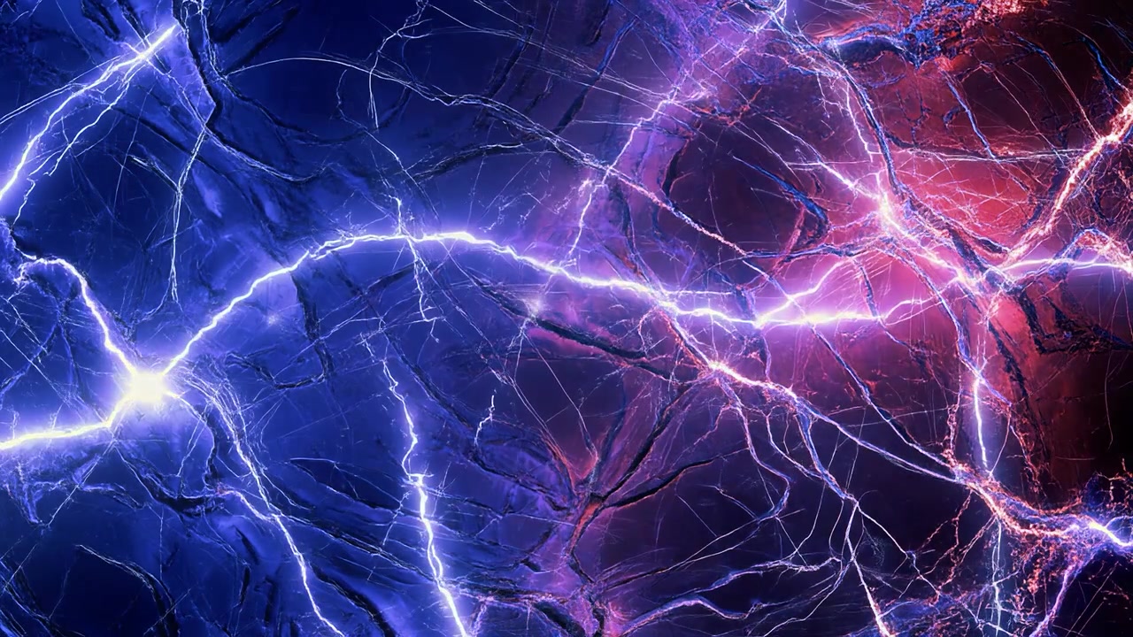 Sfondo astratto con fulmini blu e rossi luminosi su texture marmorea