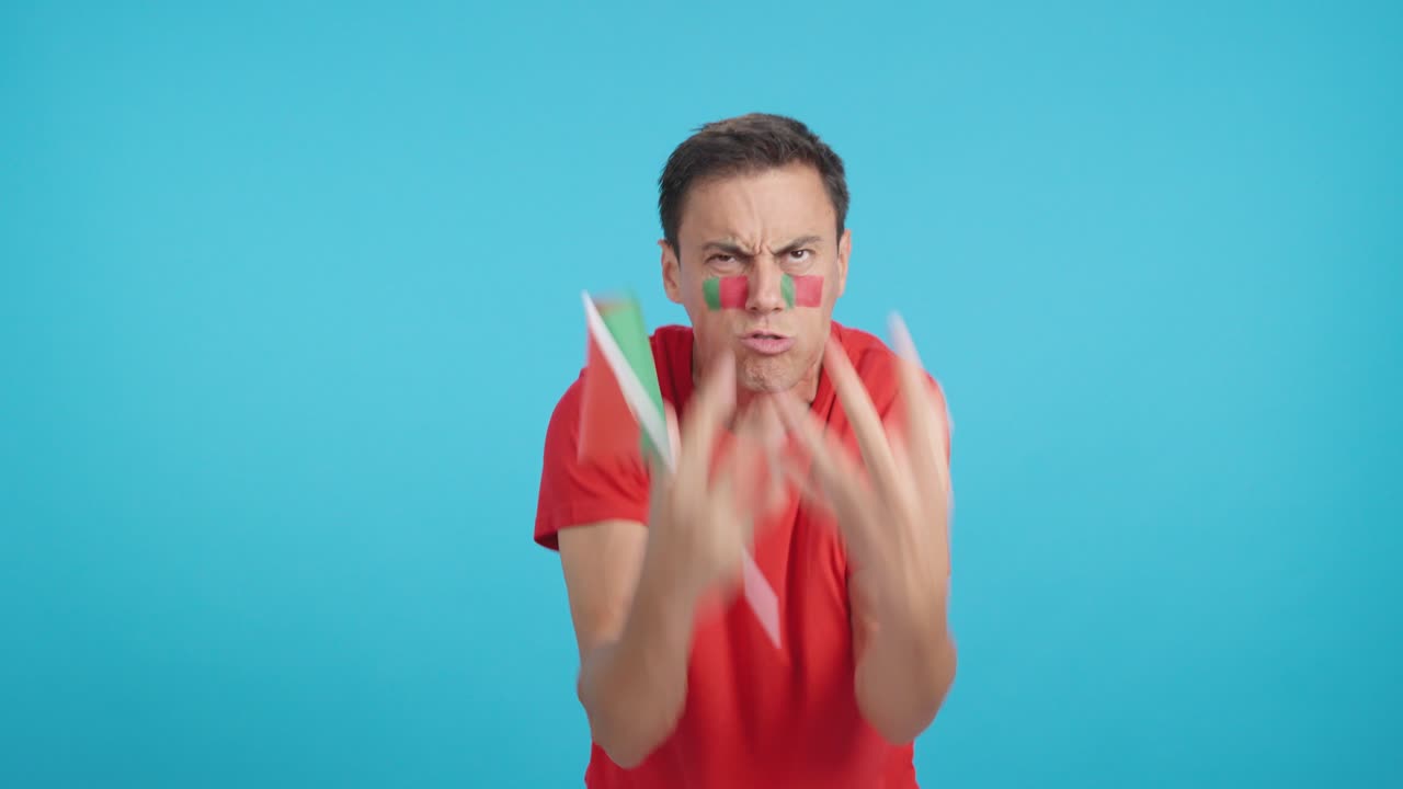 Man Cheering for Portugal, angry with the decision of referee