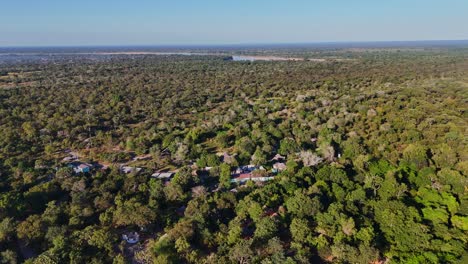 Nyerere-National-Park-and-safari-river-revealed-in-backwards-drone-aerial,-Tanzania,-Africa