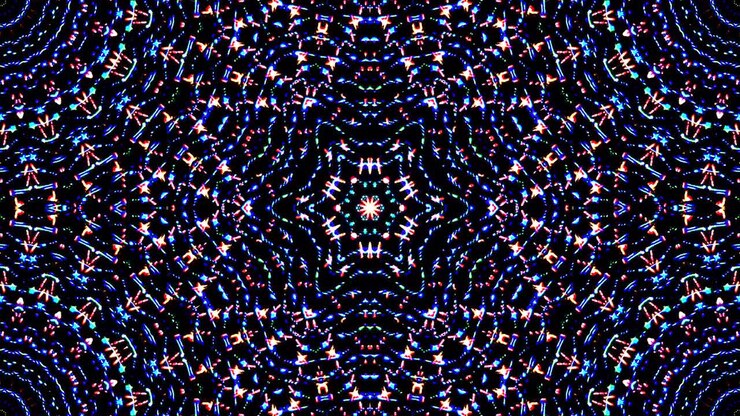 Krásný abstraktní kaleidoskop, který září, zářivé světlo, které reguluje jemné pohyby