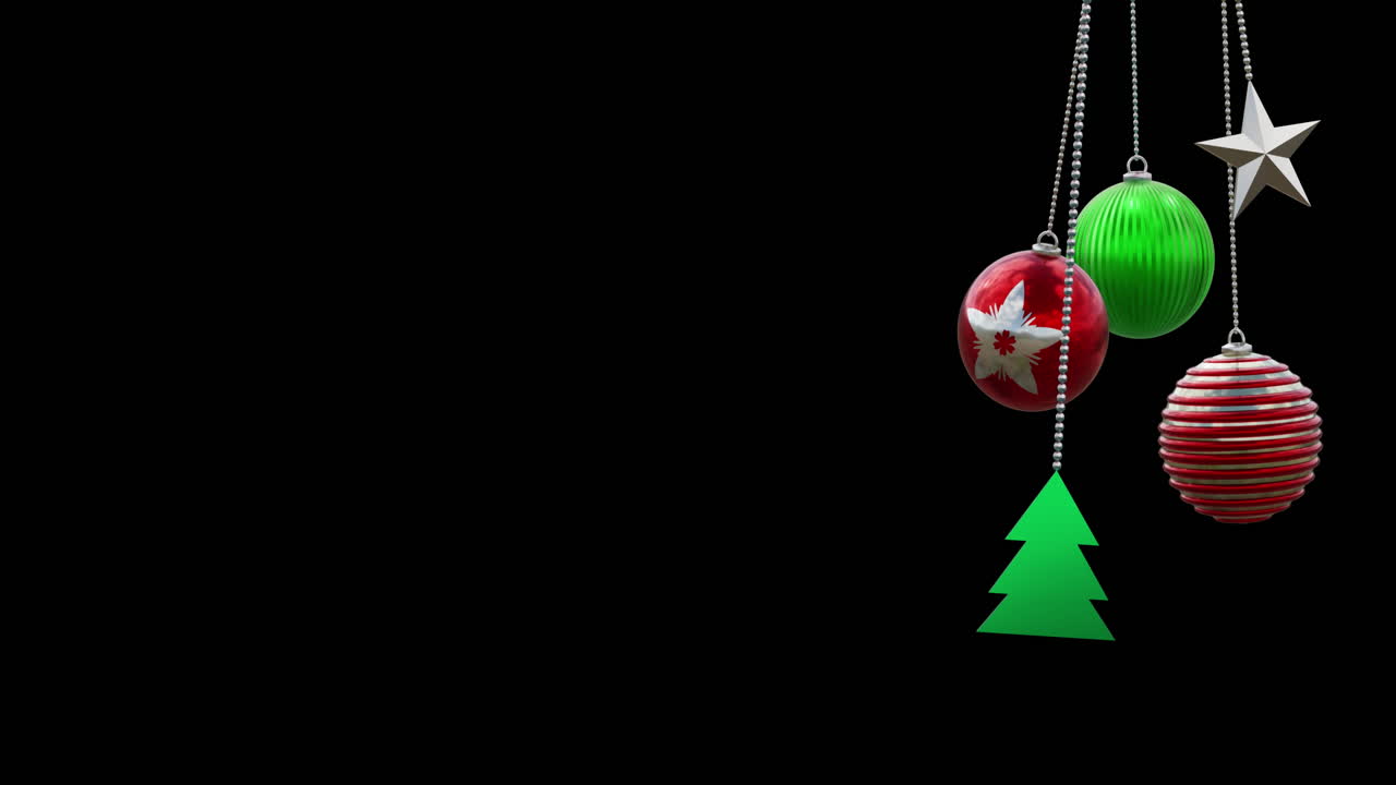 animación de decoraciones de bolas de navidad en fondo negro