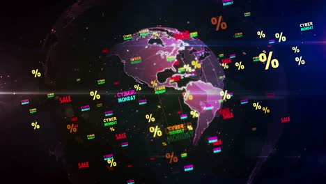 cyber monday sale around digital globe loop and seamless background