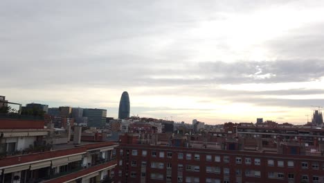 panoramic aerial of barcelona city houses sunrise sunshine spain neighborhood