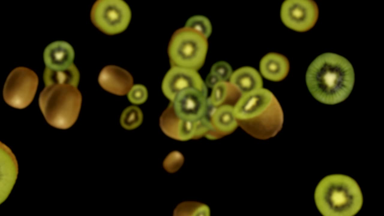 fondo de kiwis en caída, bucle, con canal alfa