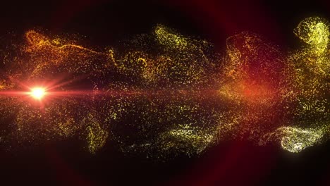 Animation-of-light-moving-over-yellow-glitter-and-black-background