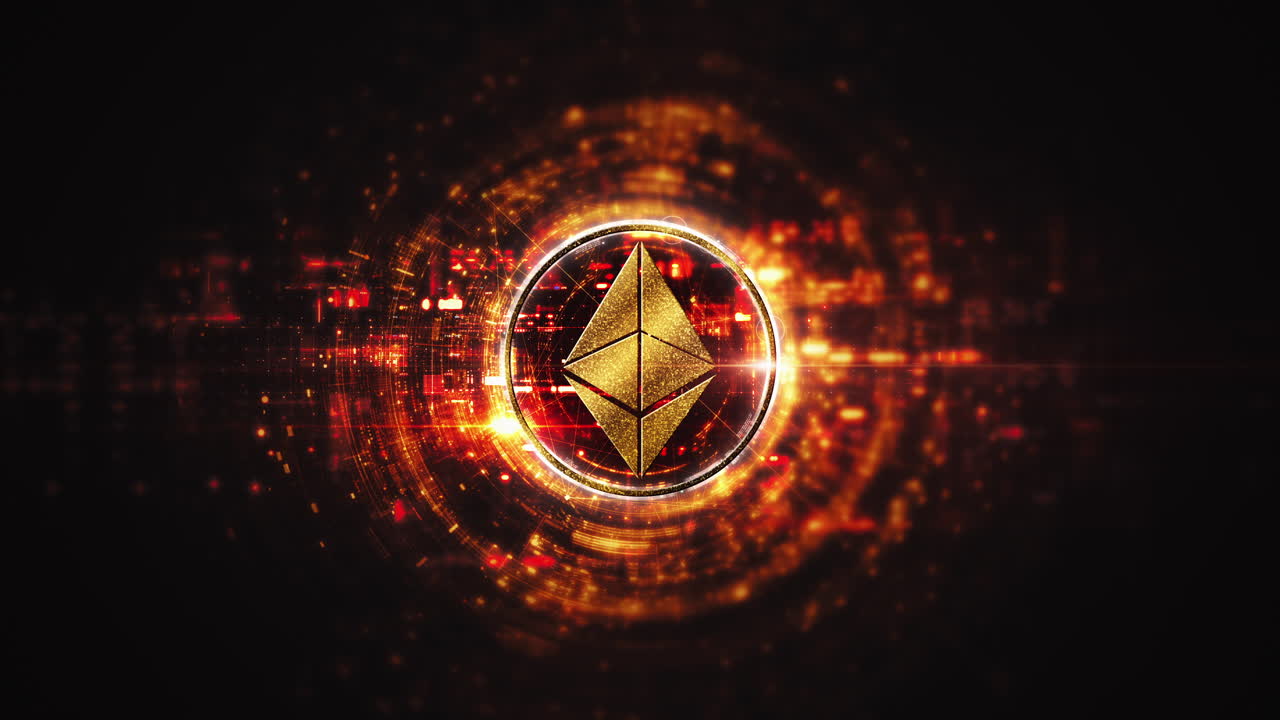 Futuristic digital background highlighting advanced cryptocurrency and encryption technology, featuring blockchain networks and secure cryptographic systems : Ethereum, ETH