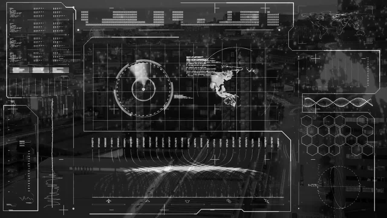 전 세계, 레이더, dna 나선, 현대 도시 풍경과 배경에 대한 막대기의 애니메이션