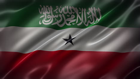the flag of republic of somaliland, full frame, front view, glossy, fluttering, elegant silky texture, waving in the wind, realistic 4k cg animation, sleek, movie-like look, seamless loop-able