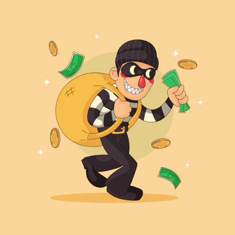 ladrón de dibujos animados con bolsa de dinero
