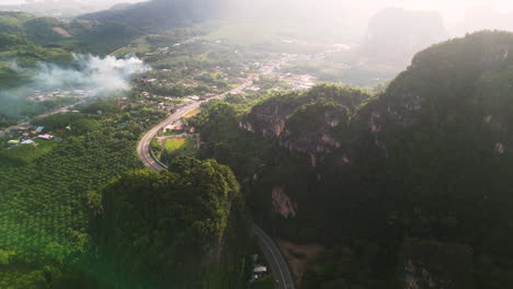 aerial of agricultural landscape during sunset, ao nang, krabi province