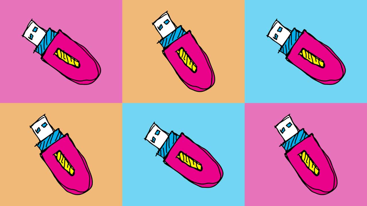 niños dibujando arte pop fondo sin costuras con el tema de la unidad flash usb