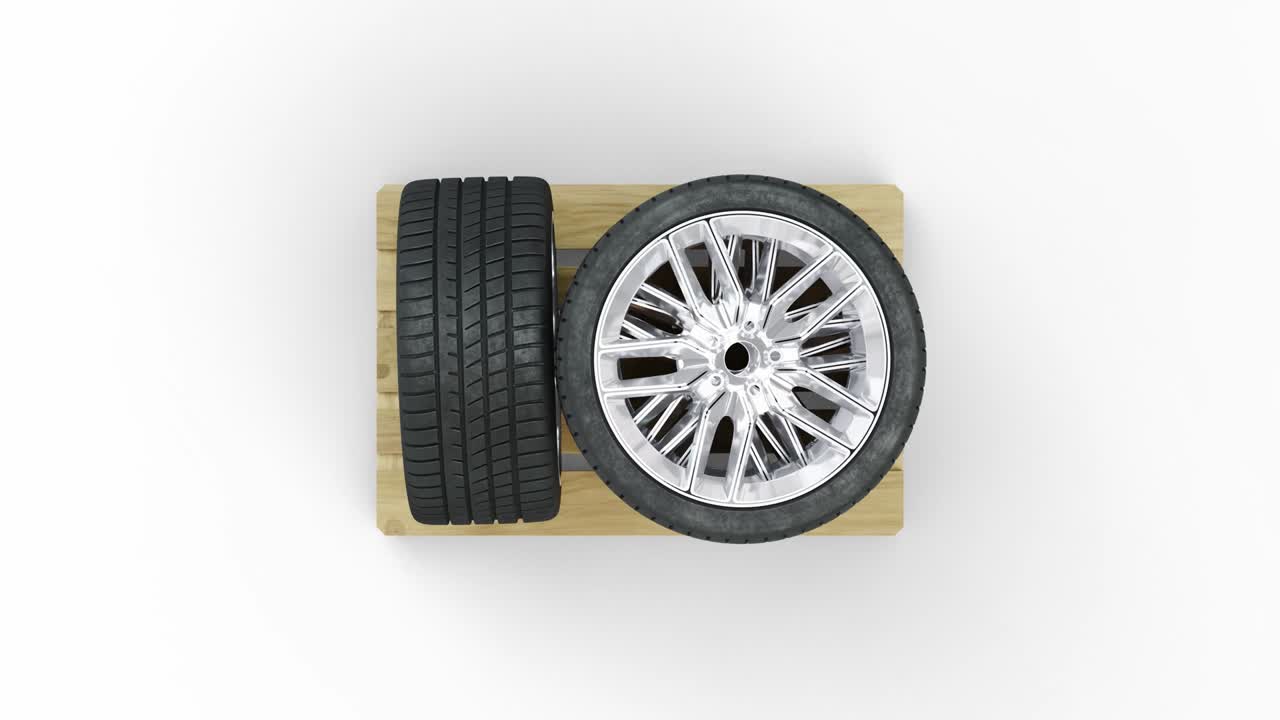 Top view and turning around of Sport Wheels straight loaded on a wood pallet
