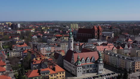 aerial view of town hall and city center in brzeg, poland