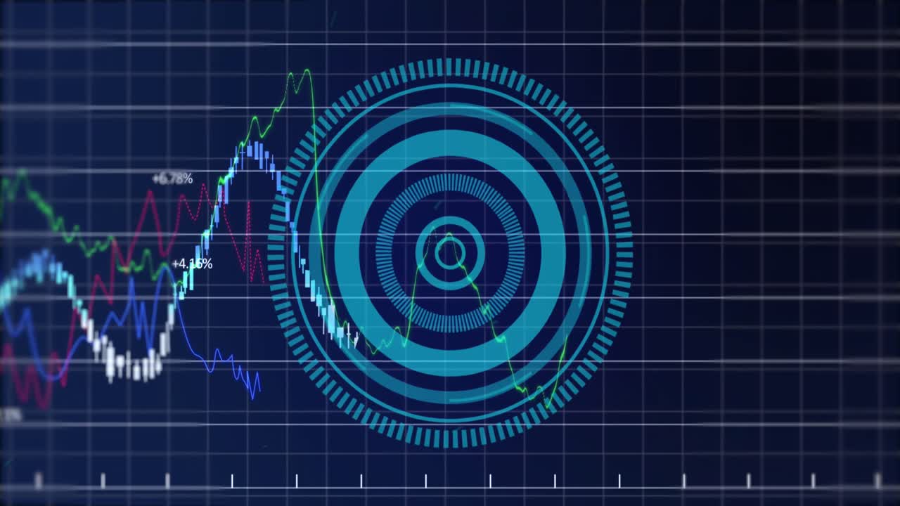 해군 배경에 금융 그래프와 처리 원의 애니메이션