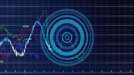 animación de gráficos financieros y círculo de procesamiento en el fondo de la marina