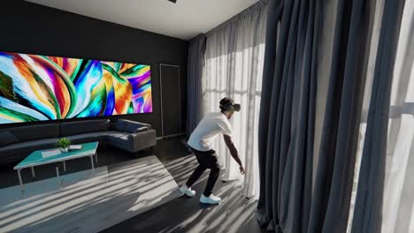 man experiencing vr in a modern living room