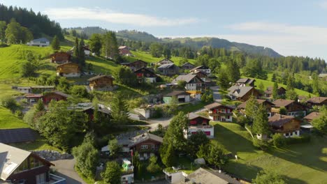 amazing aerial view of classic european mountain village in summer