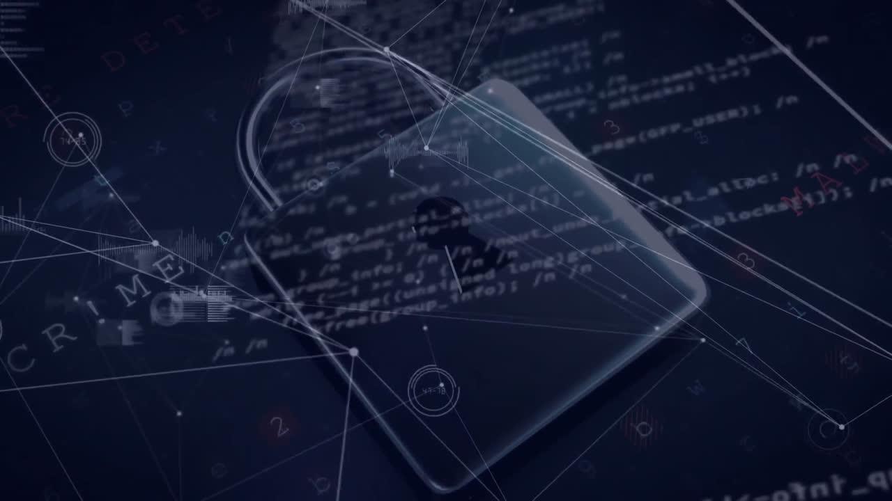 animación de la red de conexiones con candado de seguridad en línea