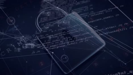 Animation of network of connections with online security padlock
