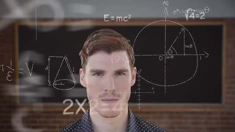 animation of mathematical equations over caucasian man